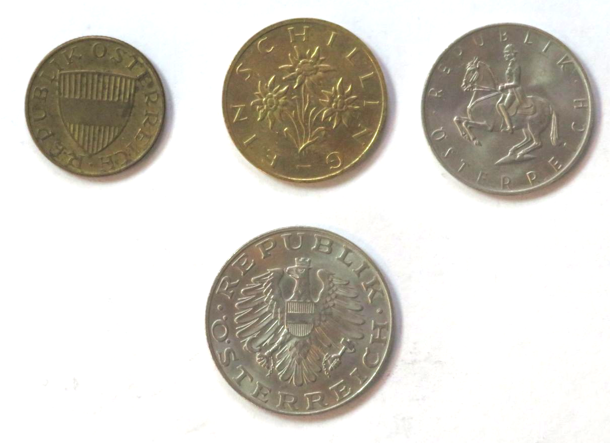 Österreich - Set 6: 0,5/1/5/10 Schilling, 1959-2001, gebraucht (USED / ss)