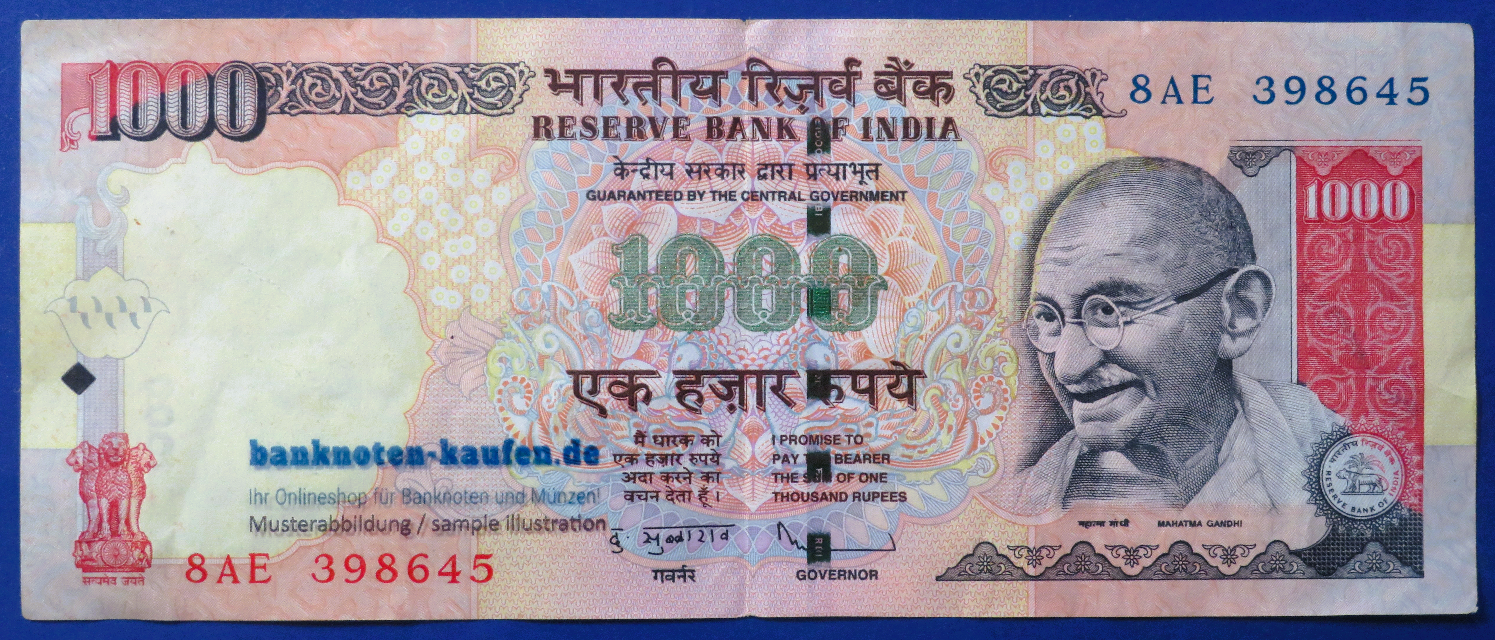 India - 1,000 Rupees, 2008, circulated (USED/ VF), P-100
