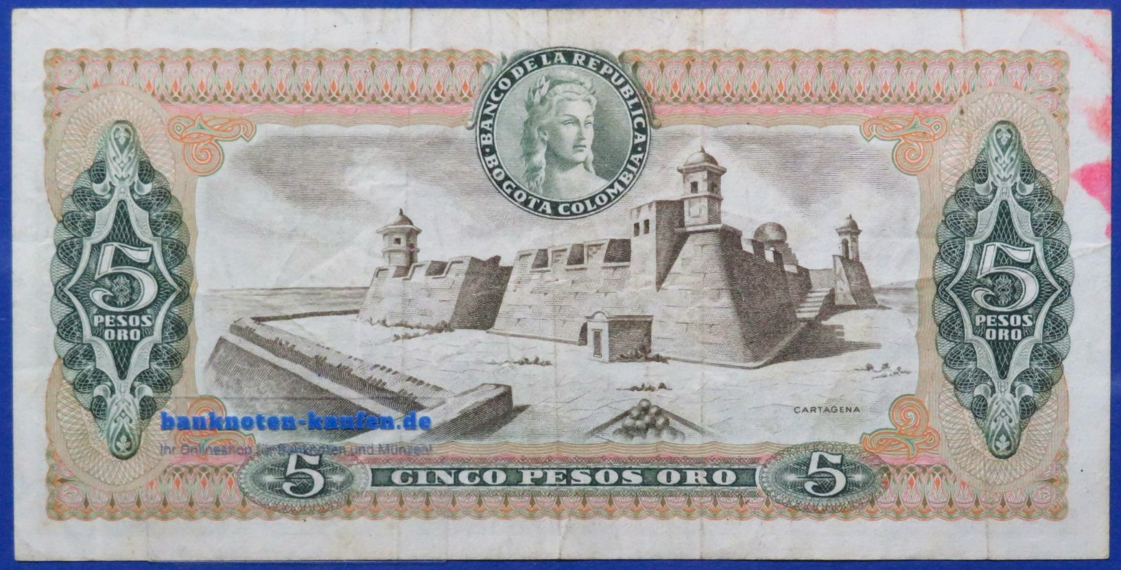 Kolumbien, 5 Pesos oro, 1977, gebraucht (USED / F), P-406e