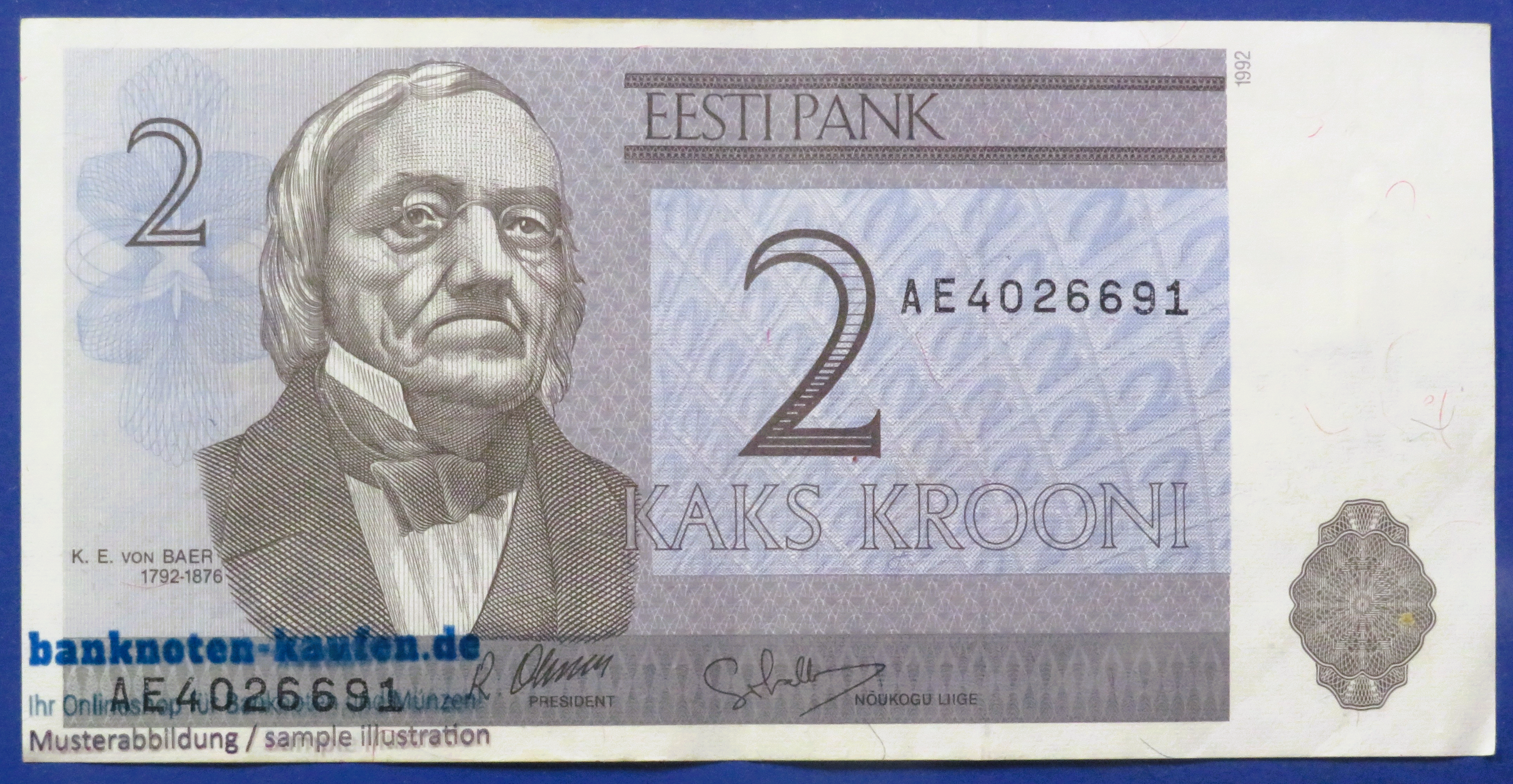 Estonia, 2 Krooni, 1992, circulated (USED / VF+), P-70