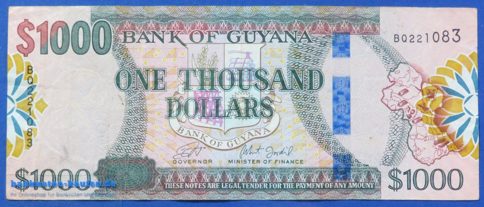 Guyana - 1,000 Dollars, 2019ND, circulated (USED / VF-), P-38c
