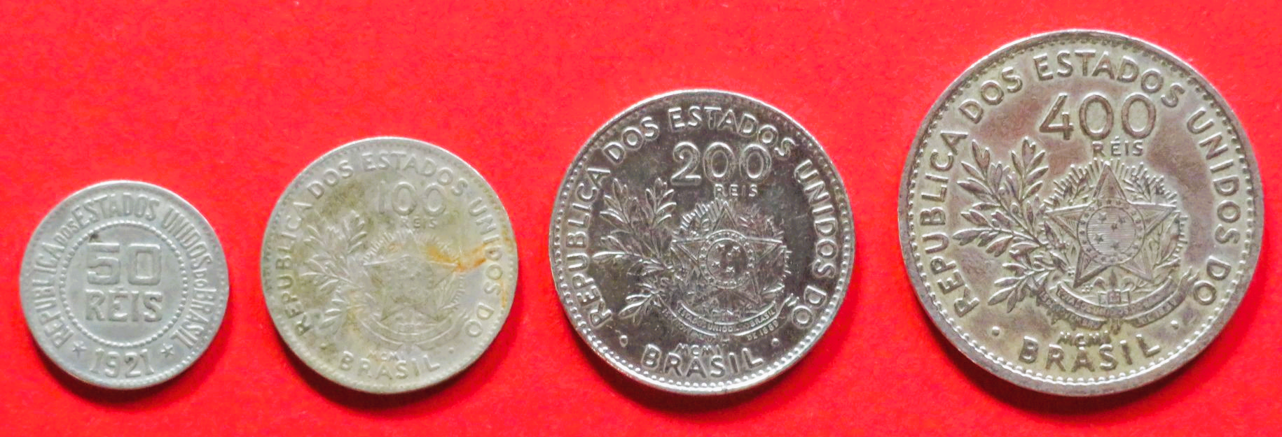 Brasilien - Set 2: 50/100/200/400 Reis, 1921/1901, gebraucht (used / ss)