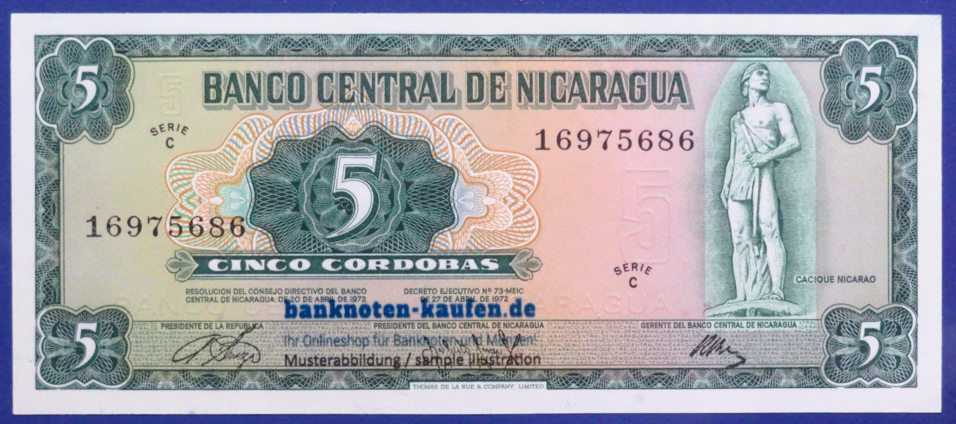 Nicaragua, 5 Cordobas, D.1972, uncirculated (UNC), P-122a