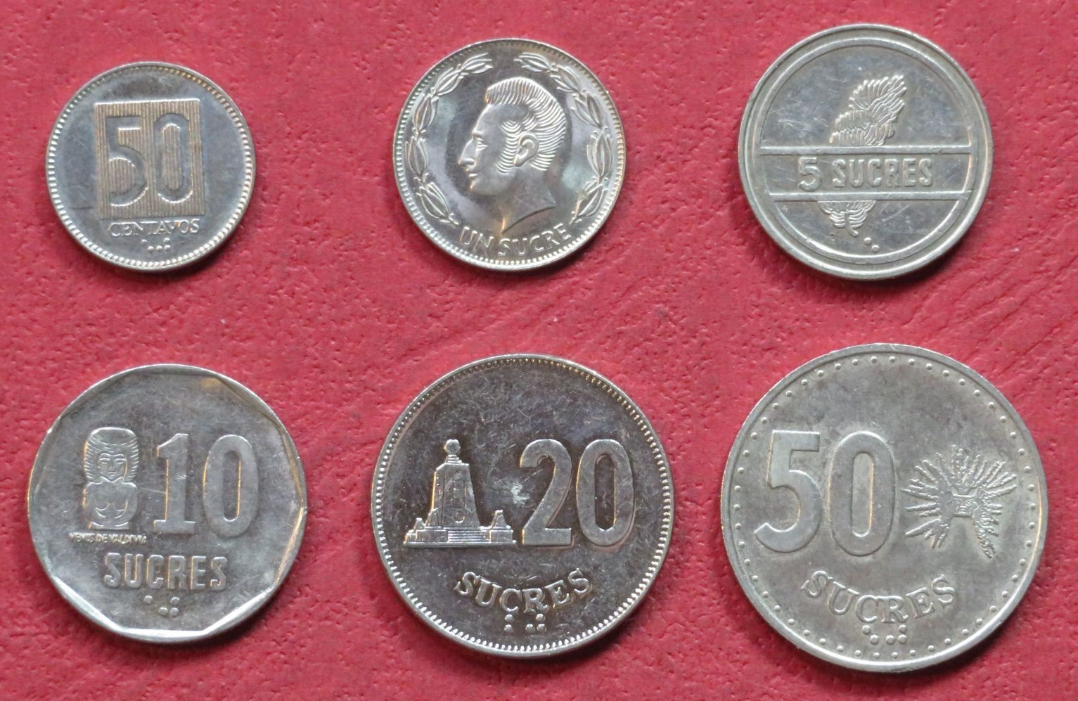 Ecuador - Set Nr. 2: Set of 6 coins, 0,5-50 Sucres, 1988-1991, USED