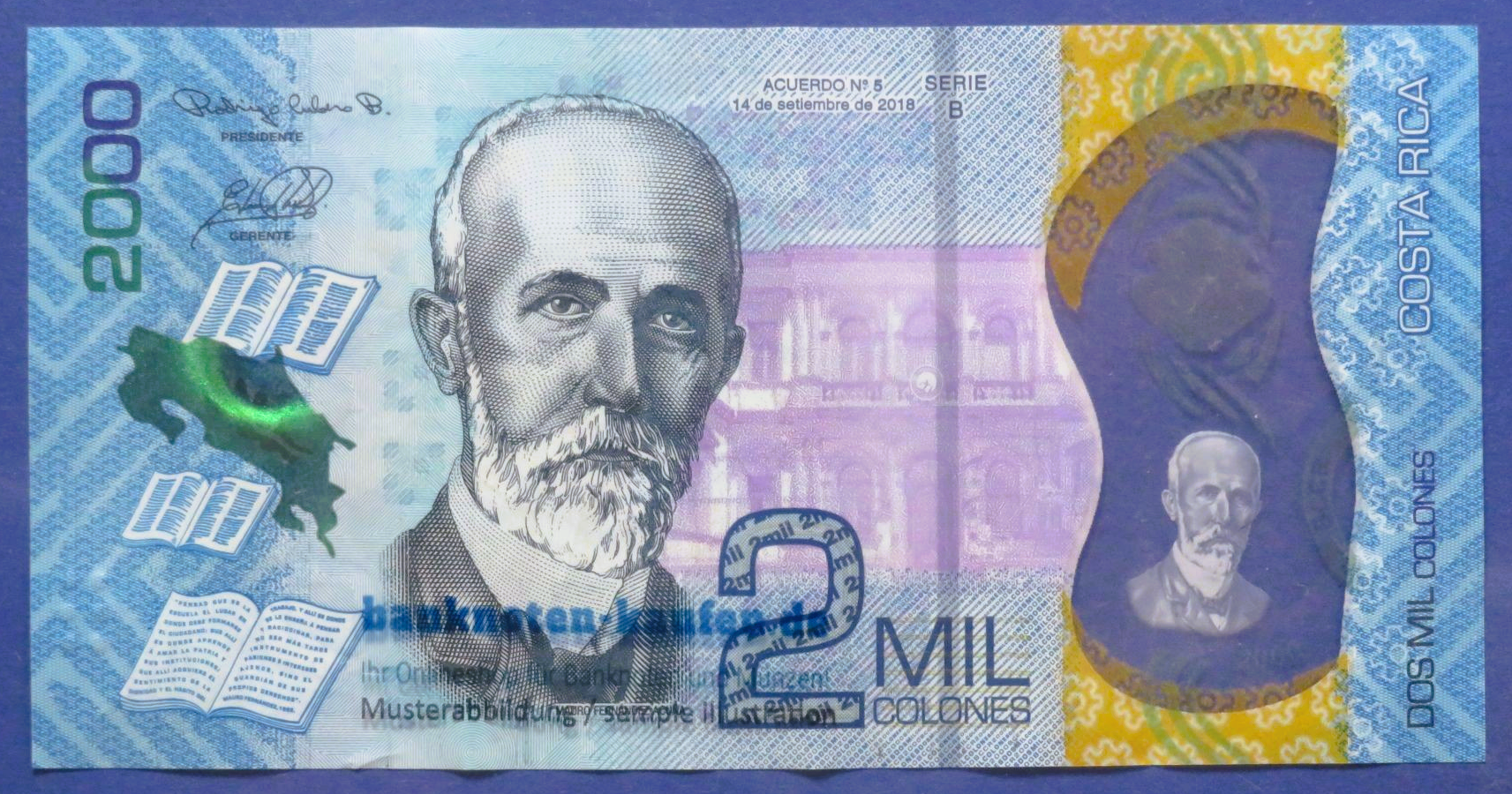 Costa Rica - 2,000 Colones, 2018, circulated (USED / VF), Polymer, P-281a