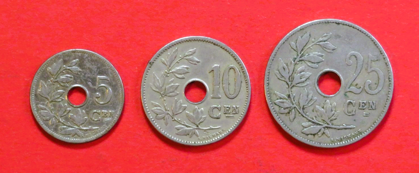 Belgium - Set 1:  5/10/25 Centiemen (nl-type), 1902-1908, circulated (USED / vf), Leopold II.