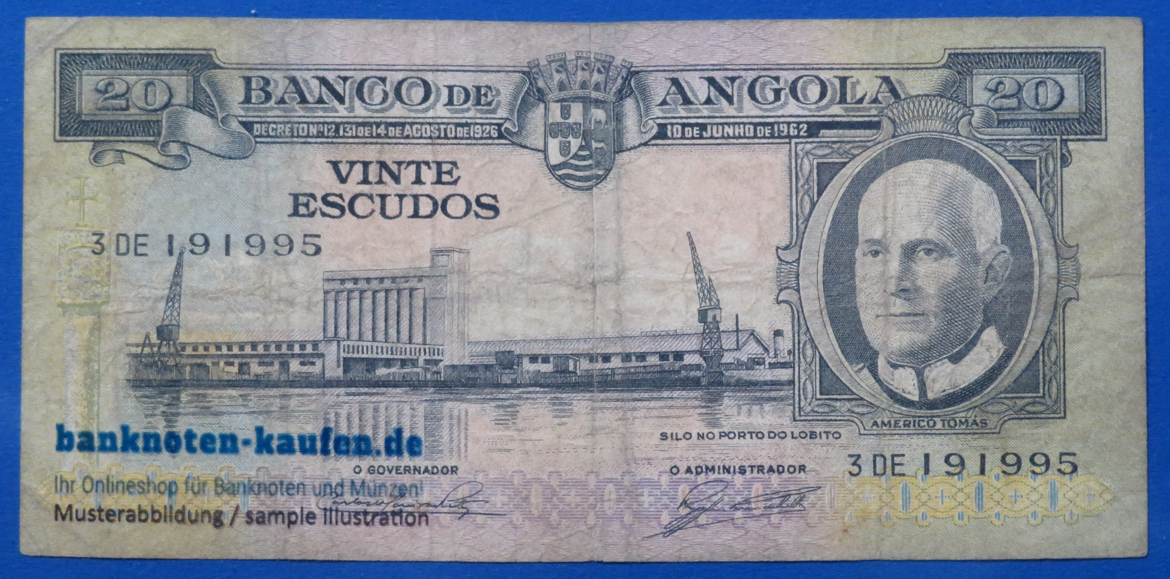 Angola - 20 Escudos, 1962, circulated (USED / VG-F), P-92