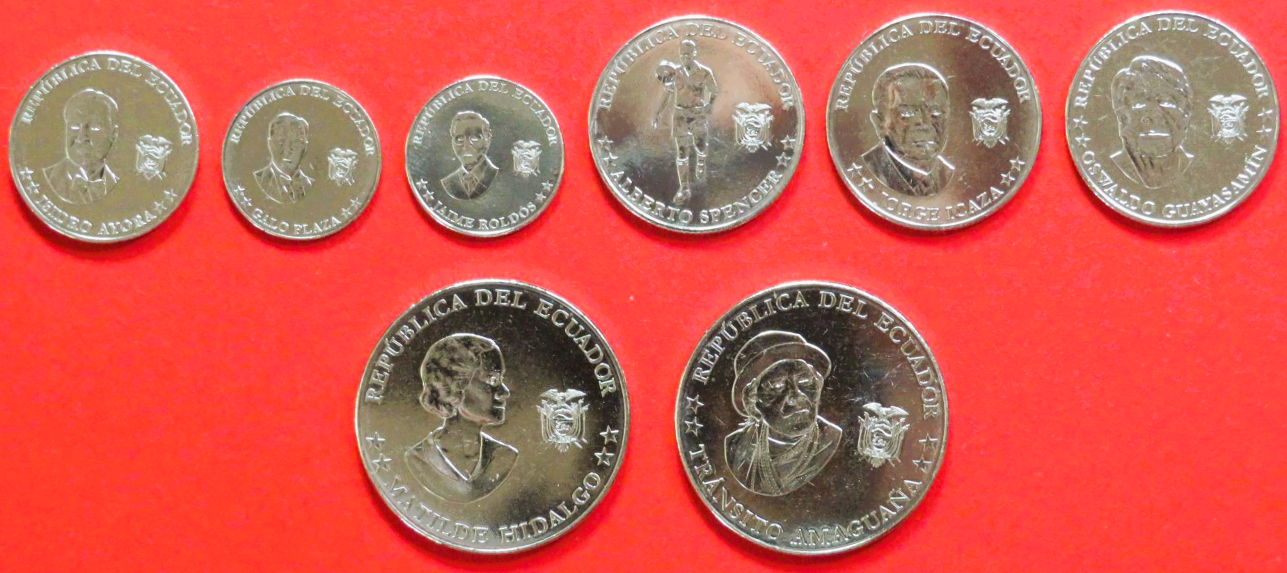 Ecuador - Set: 5/2x10/3x25/2x50 Centavos, 2023, unzirkuliert (unc), Gedenkausgabe