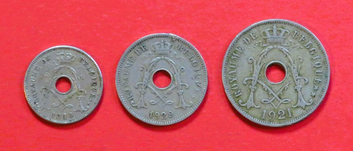 Belgien - Set 4:  5/10/25 Centimes (FR-Version), 1910-1932, gebraucht (USED / ss), Albert I.