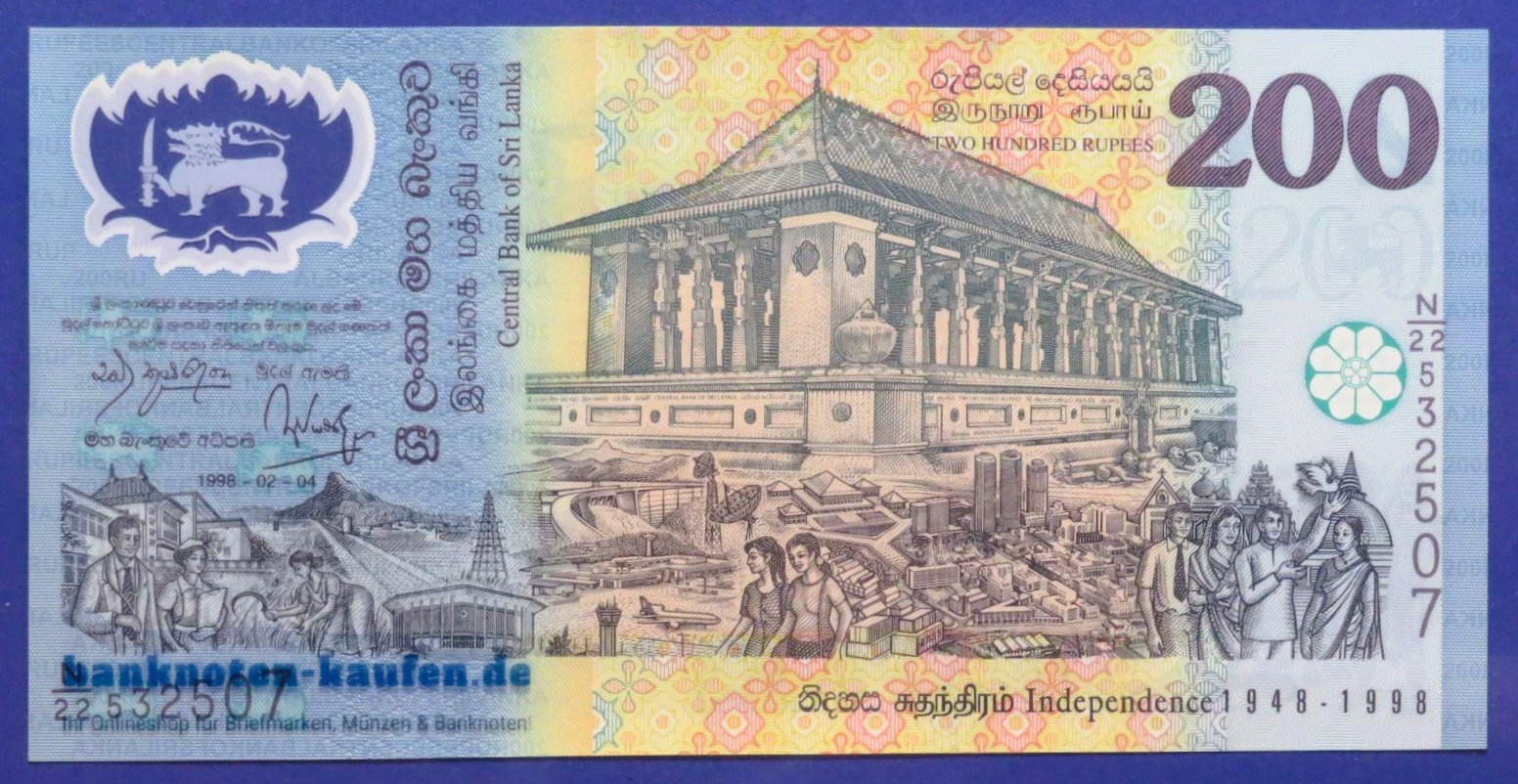 Sri Lanka, 200 Rupien, 1998, fast kassenfrisch (AU), Polymer, Gedenkausgabe, P-114b