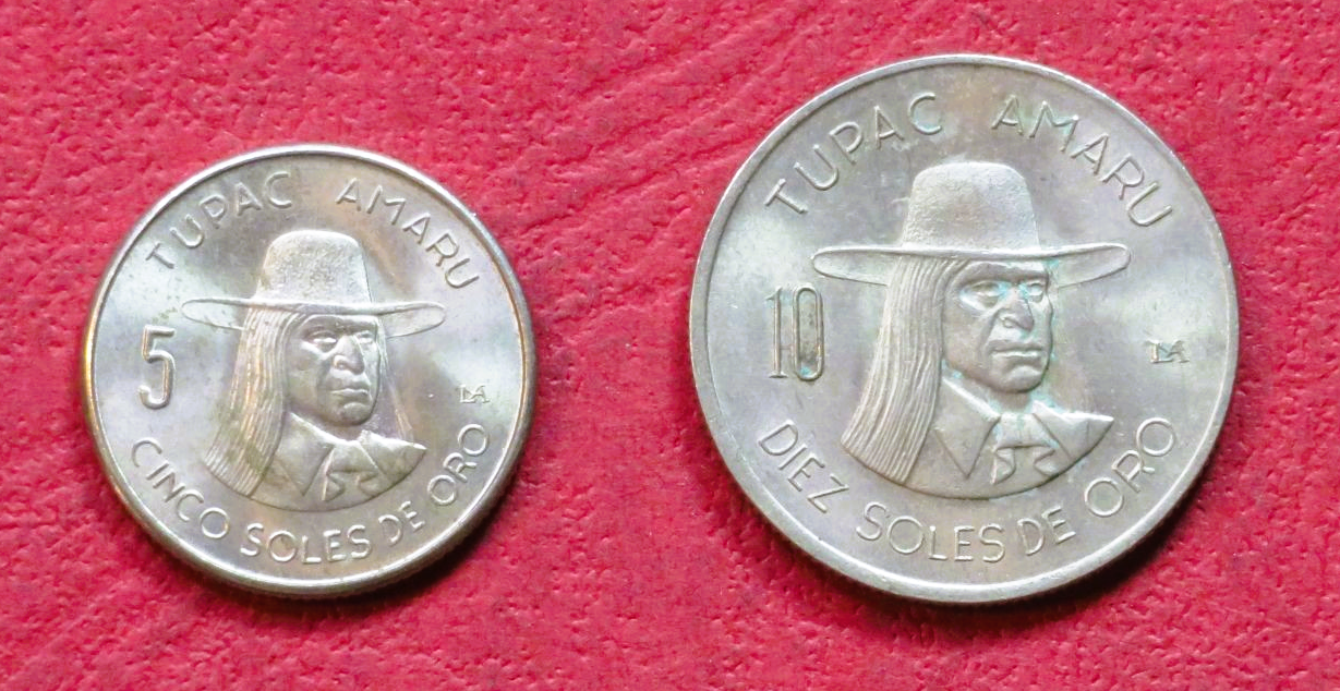 Peru - Set 6: set of 2 coins, 5+10 Soles, 1972-1975, circulated (USED / vf)