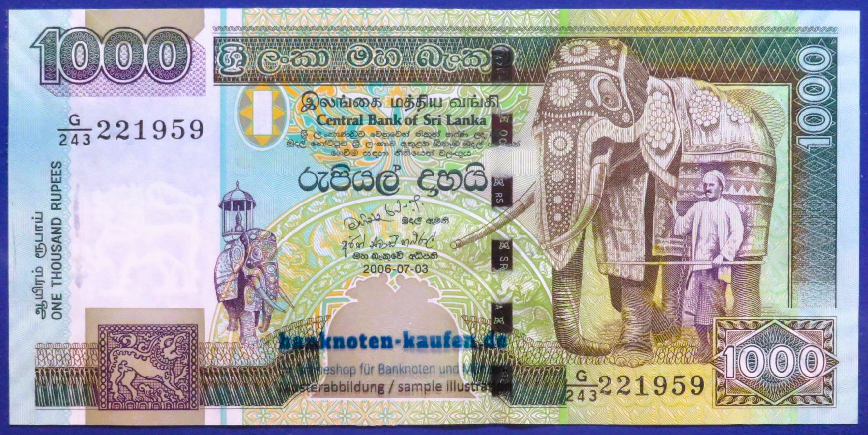 Sri Lanka, 1.000 Rupien, 2006, kassenfrisch (UNC), P-120d