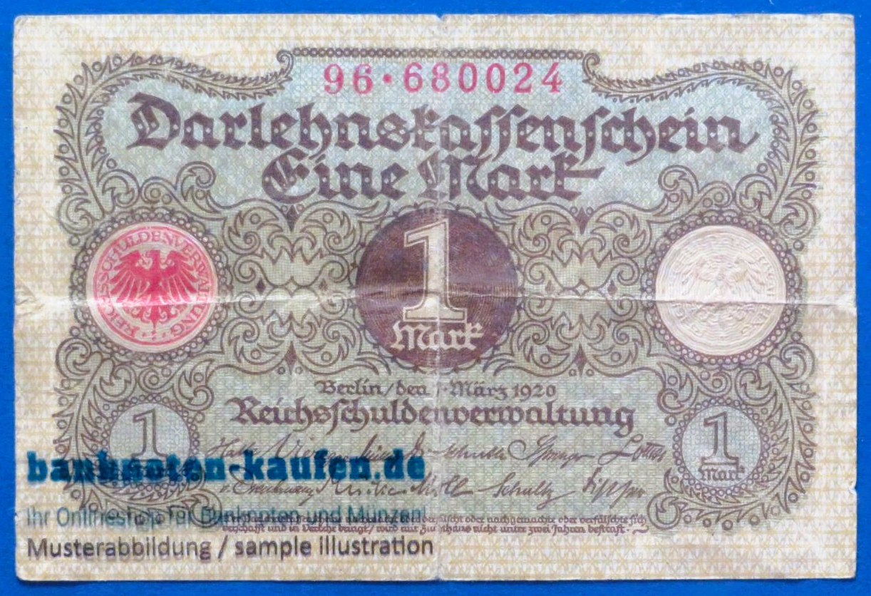 Deutschland, 1 Mark, 1920, gebraucht (USED / VF), DE-189 Darlehenskassenschein