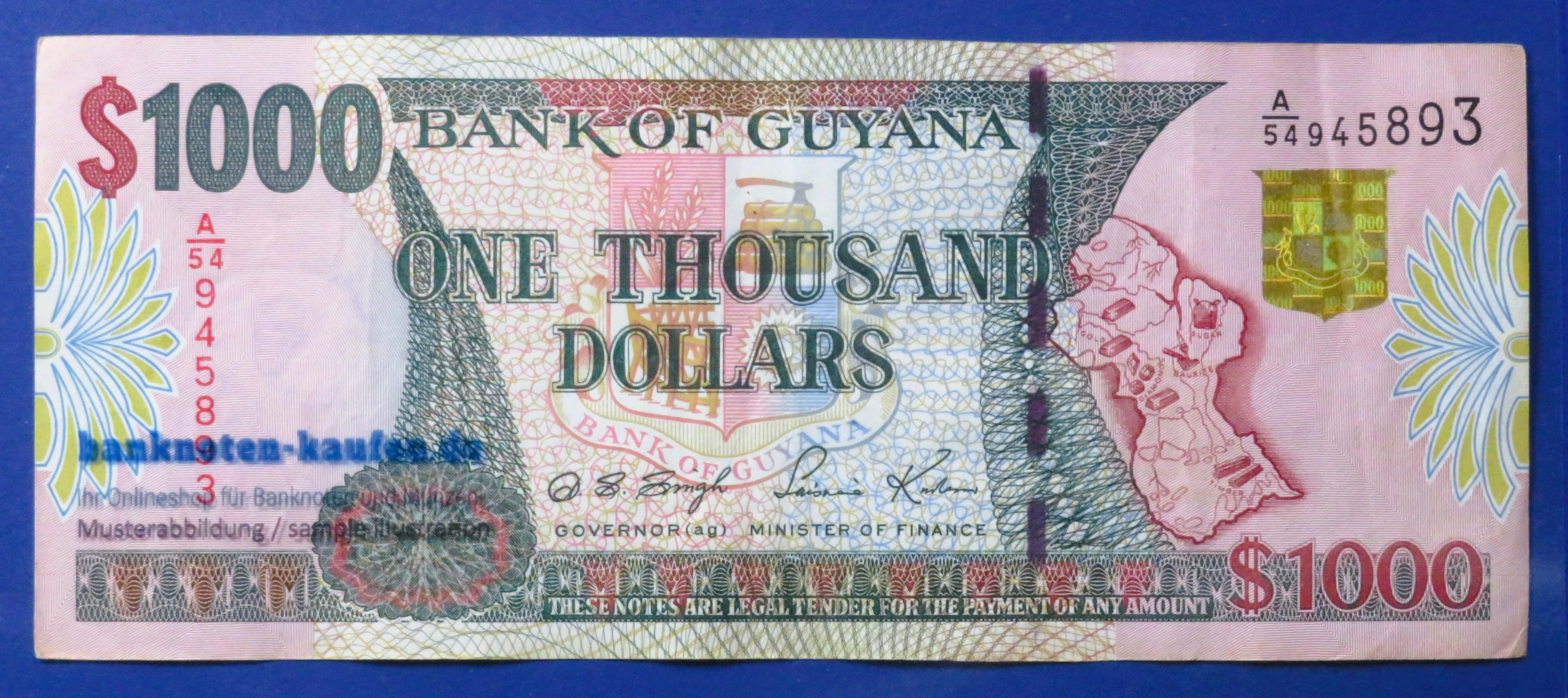 Guyana - 1,000 Dollars, 2000ND, circulated (USED / VF), P-35