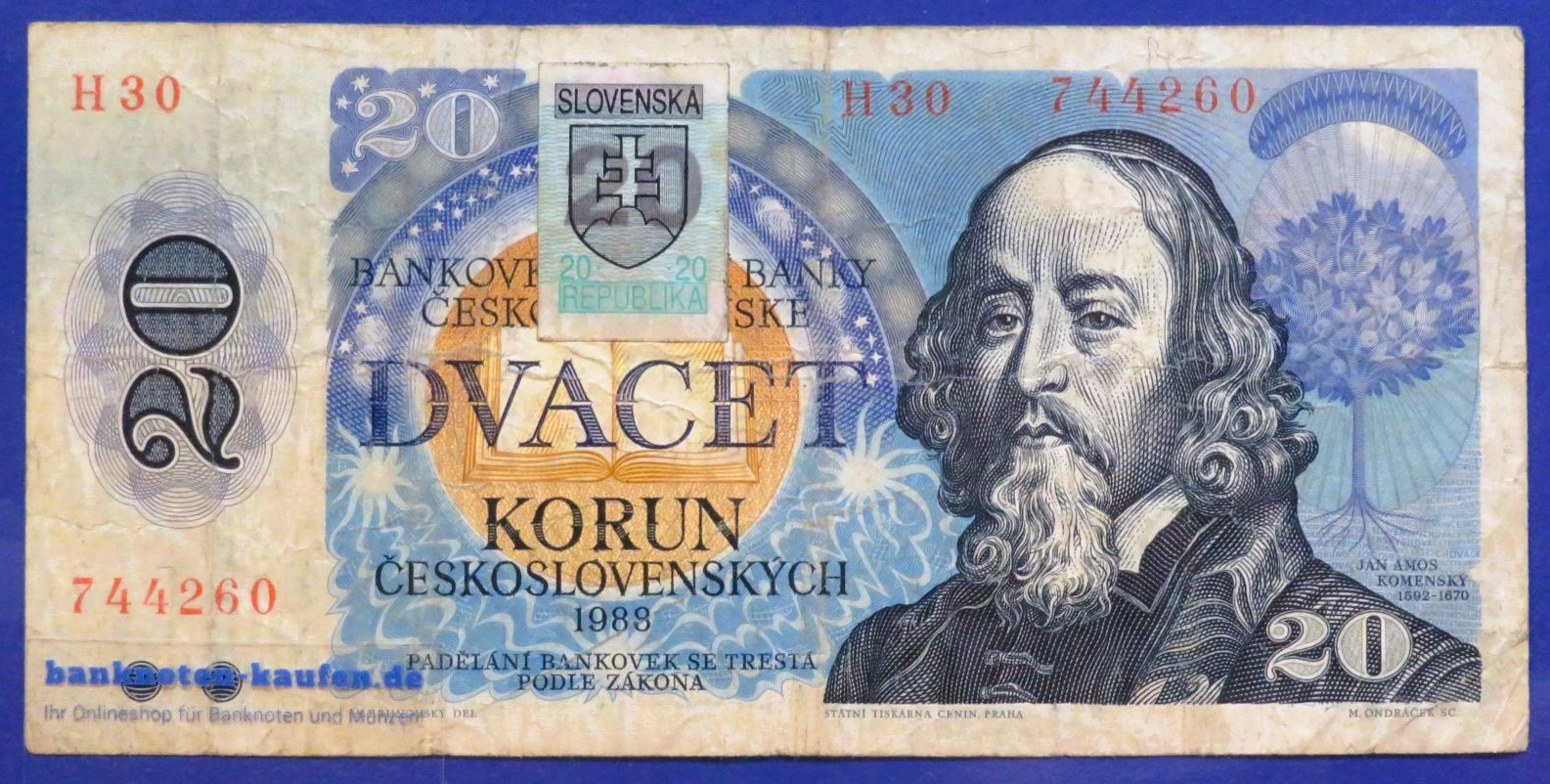 Slovakia, 20 Korun, 1988/1993ND, circulated (USED / F), P-15