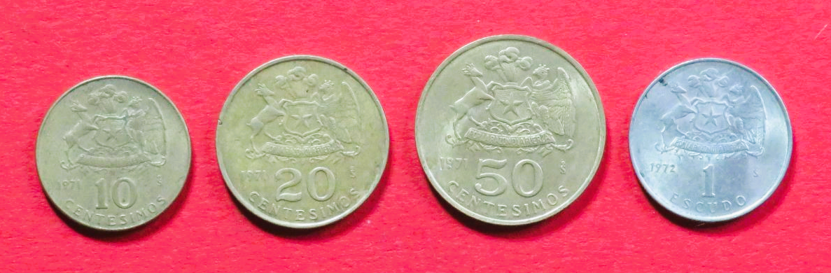 Chile - Set 2:  10/20/50 Centesimos + 1 Escudo, 1971-72, gebraucht (used / ss), # 40-43