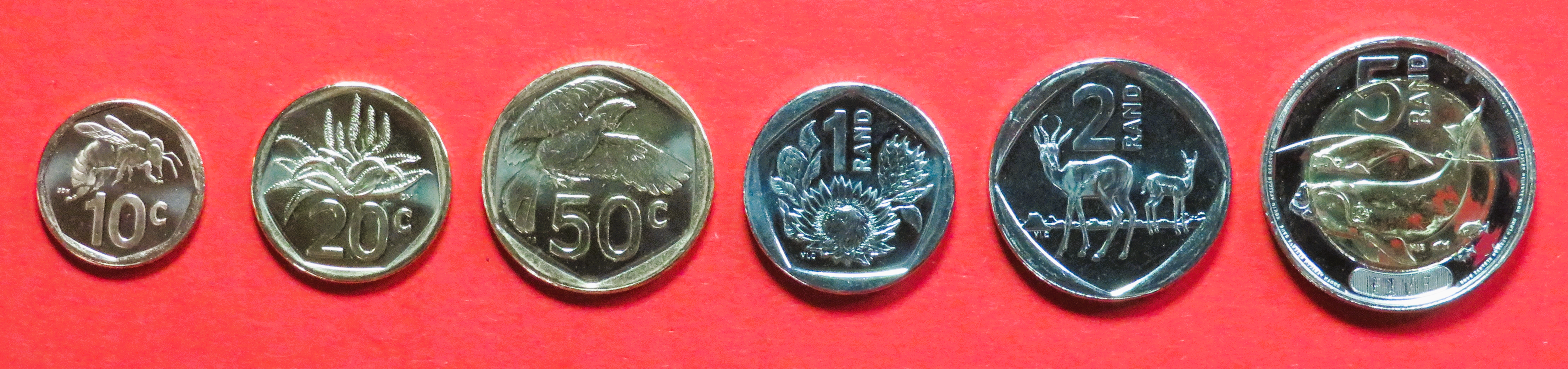 Südafrika, 10/20/50 Cents + 1/2/5 Rand, 2023, unzirkuliert (UNC)