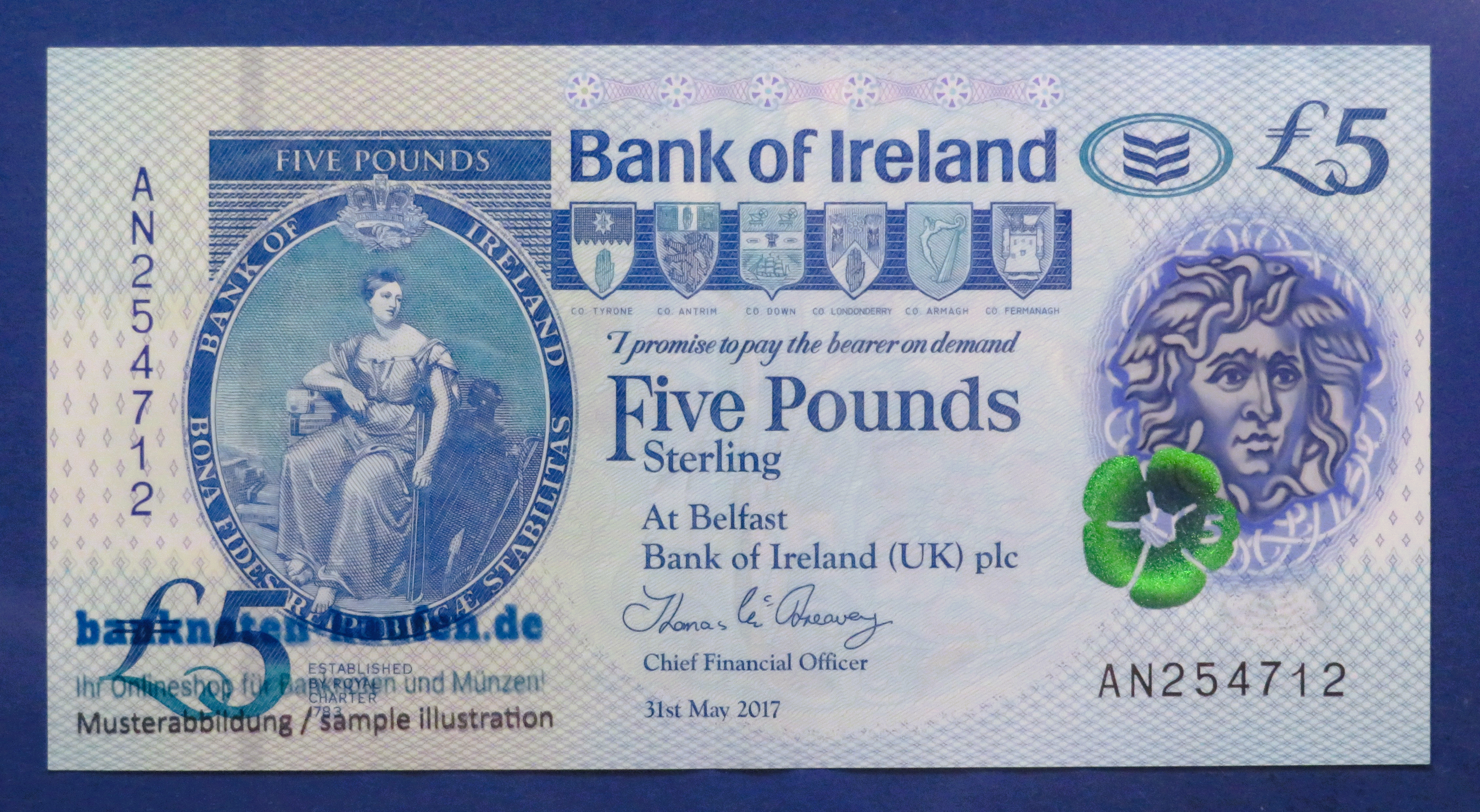 Nordirland, 5 Pounds, 2017, gebraucht (USED / VF), Polymer, P-90