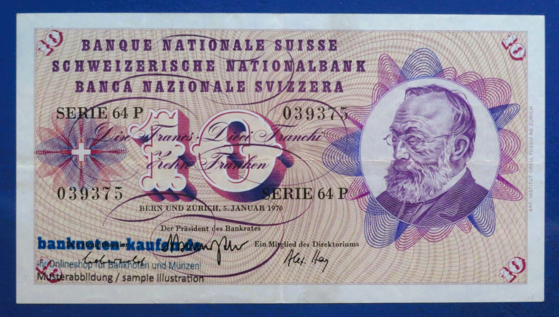 Switzerland, 10 Franken, 1970, circulated (USED / VF+), P-45p
