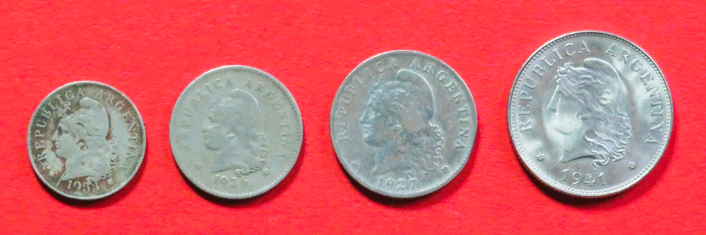 Argentina - Set: 5/10/20/50 Centavos, 1927-1941, circulated (USED / vf), # 37-40