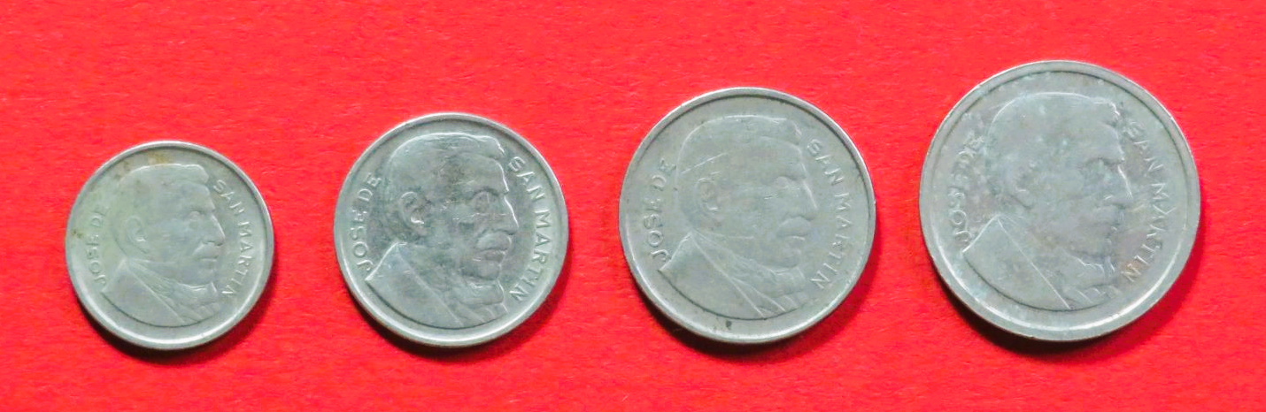 Argentina - Set 1: 5/10/20/50 Centavos, 1951-1956, circulated (used / vf), # 49-52