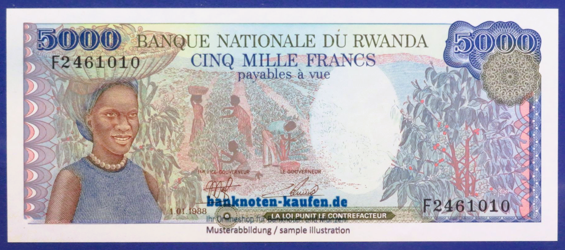 Ruanda, 5.000 Francs, 1988, kassenfrisch (UNC), P-22