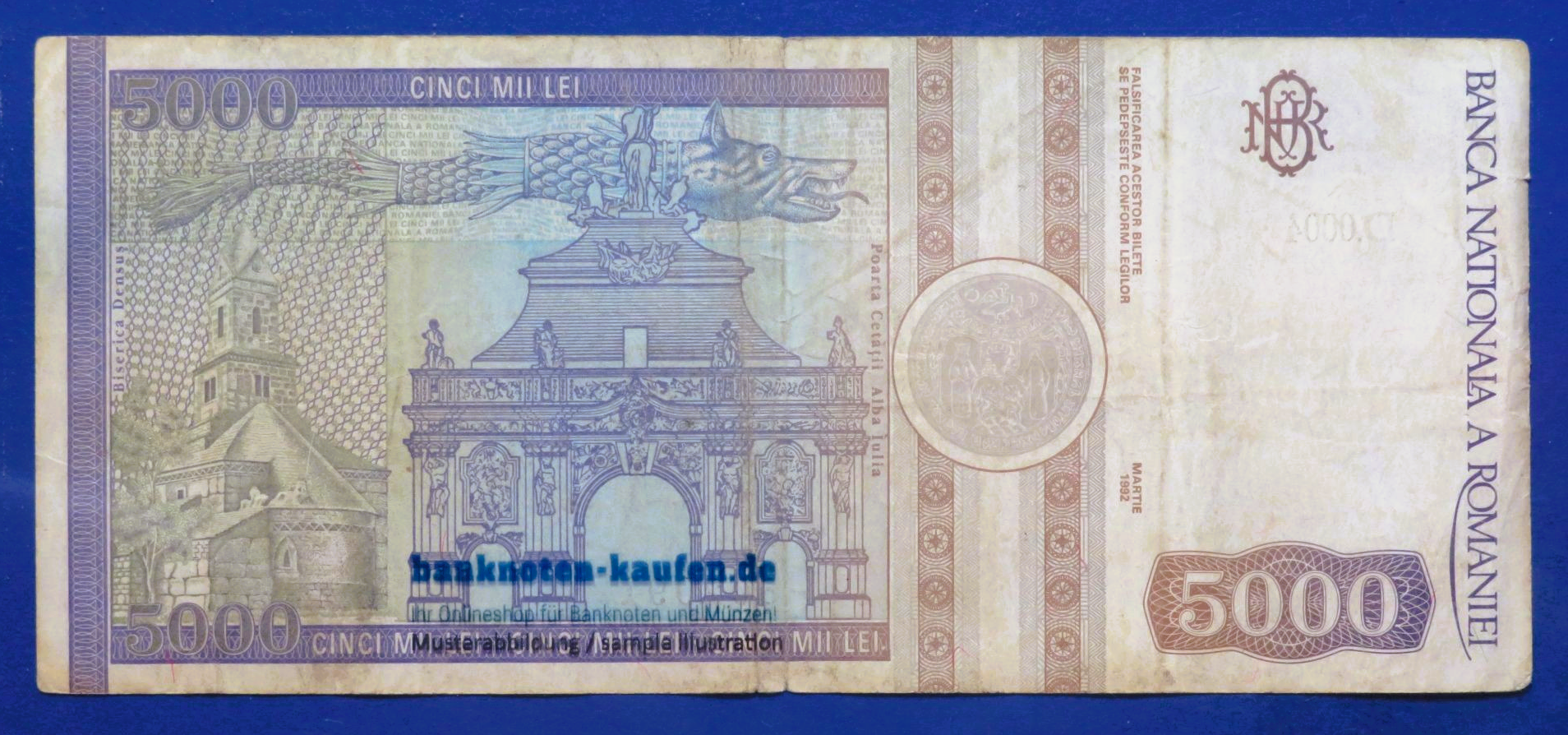 Romania - 5,000 Lei, 1992, circulated (USED / F), P-103