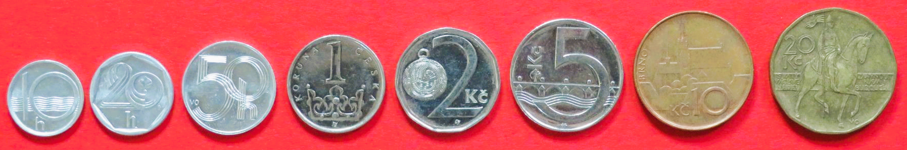 Tschechien - Set: 10/20/50 Haleru + 1/2/5/10/20 Korun, 1993+, gebraucht (used / ss-vz), # 172-179