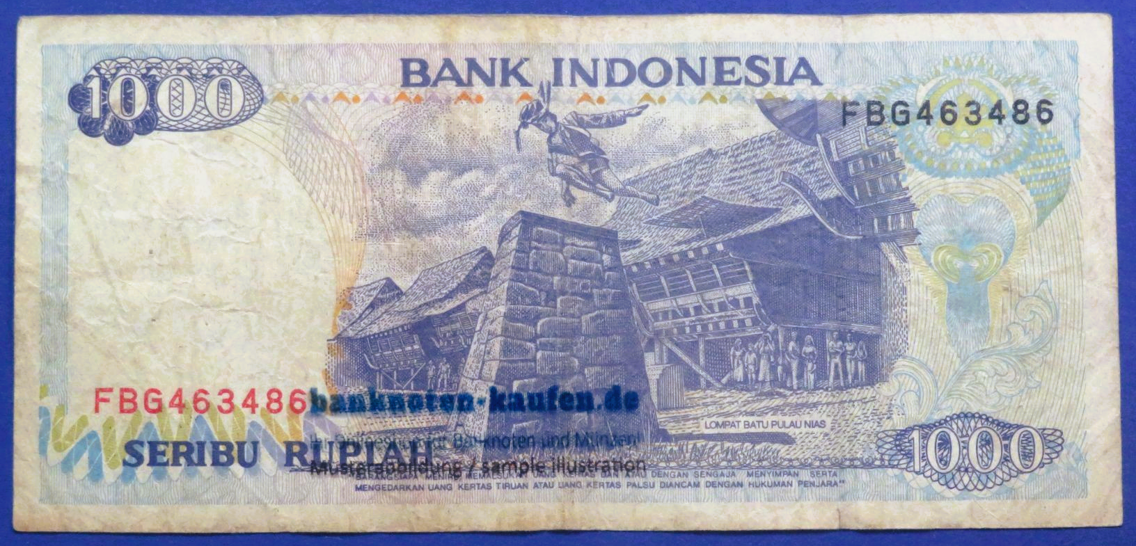 Indonesia - 1,000 Rupiah, 1992, circulated (USED / VG), P-129