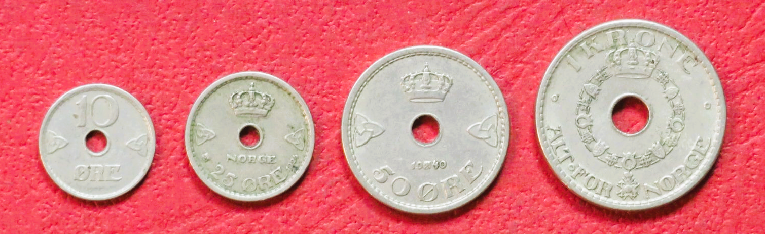 Norway - Set 2: set of 4 coins, 0,1-1 Krone, 1924-1951, circulated (USED / vf)