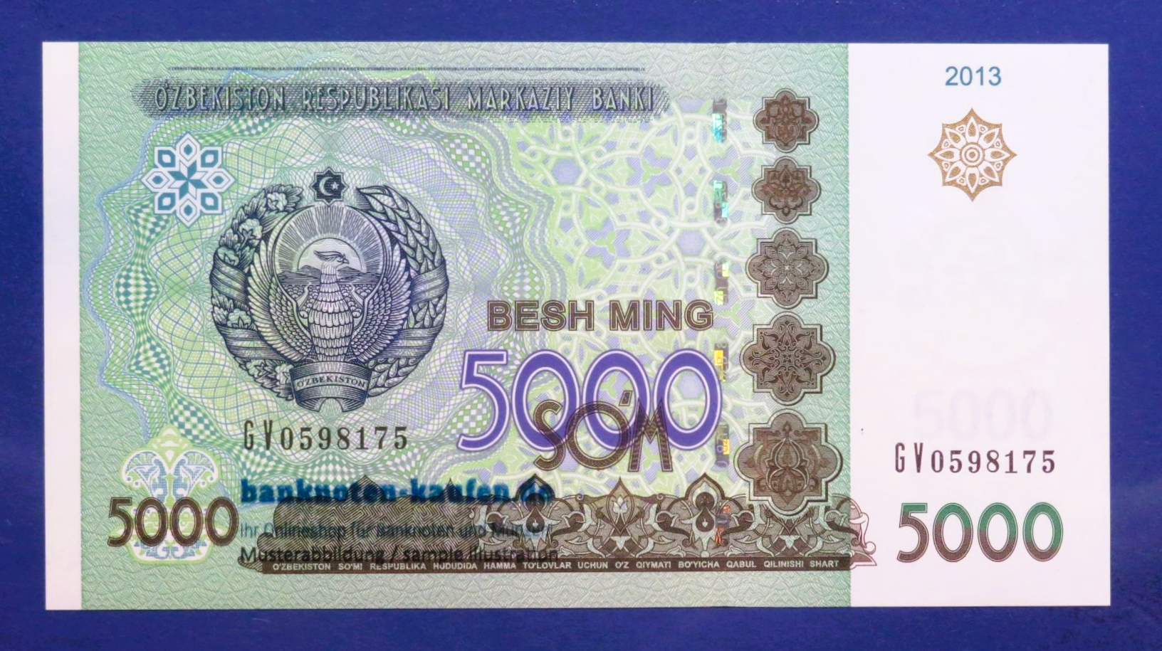 Uzbekistan - 5,000 Som, 2013, uncirculated (UNC), P-83
