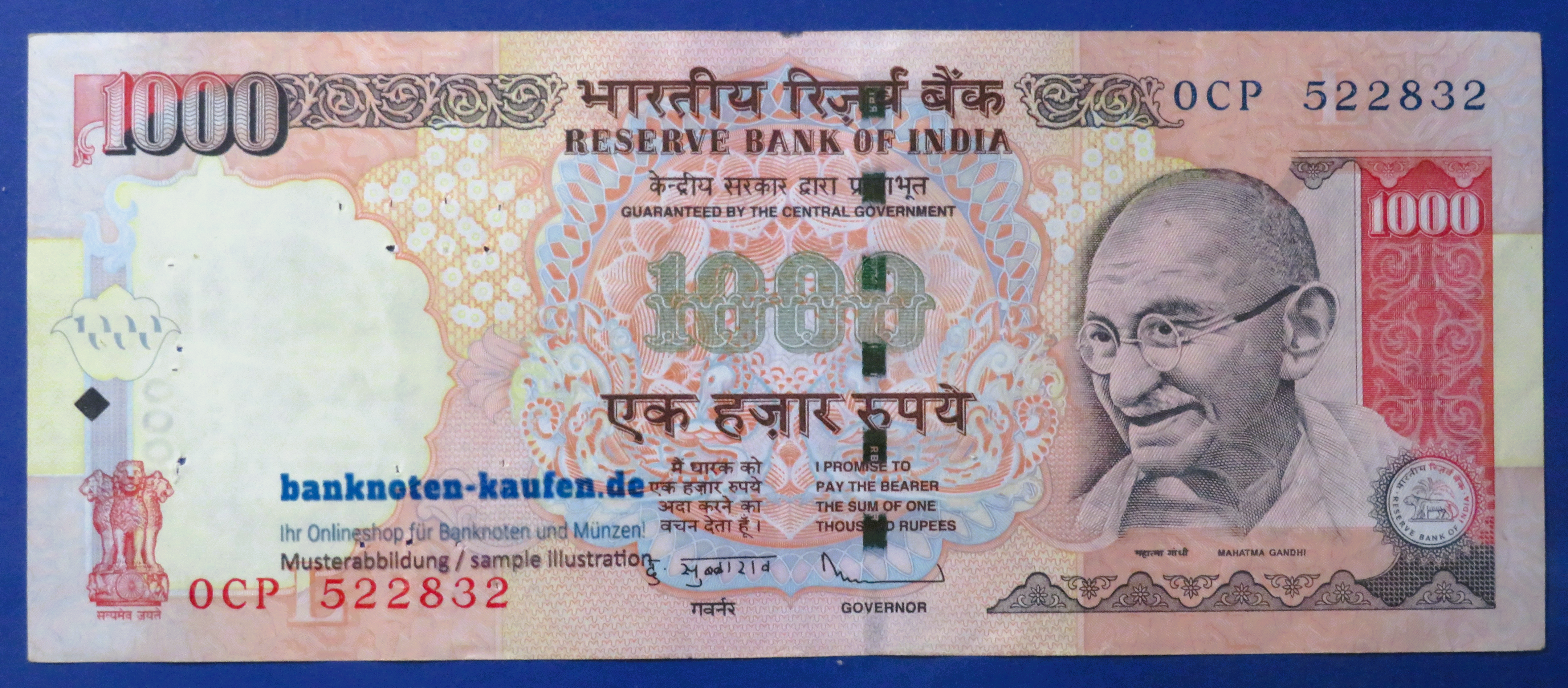 India - 1,000 Rupees, 2010, circulated (USED/ VF), P-100
