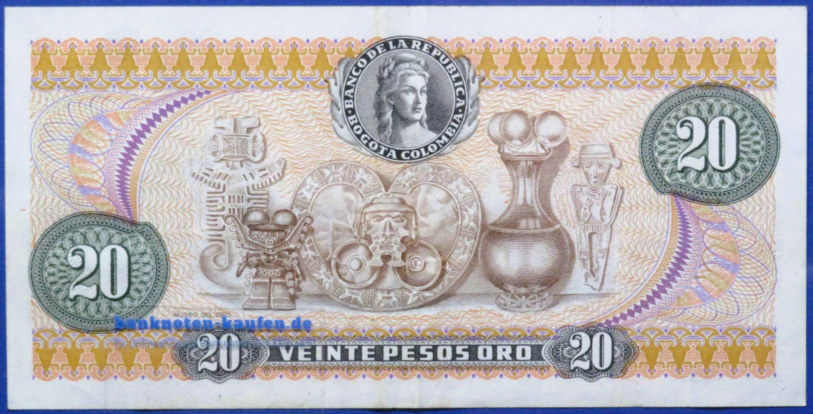 Kolumbien, 20 Pesos oro, 1977, gebraucht (USED / VF), P-409c