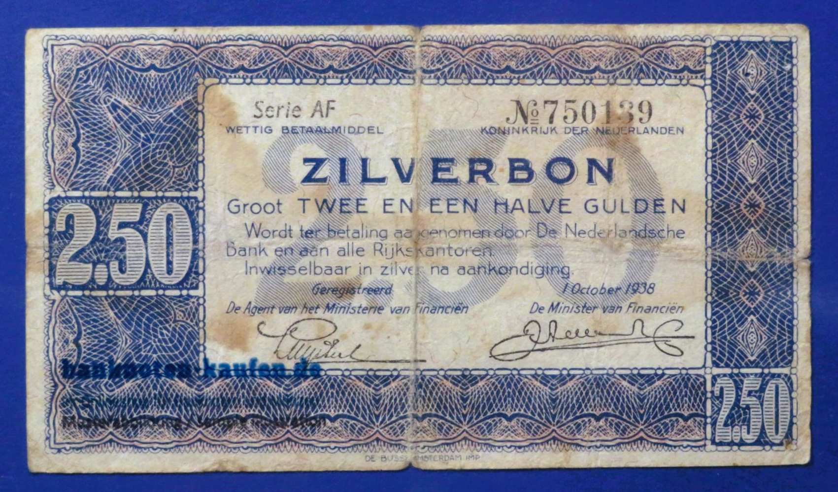 Netherlands, 2.5 Gulden, 1938, circulated (USED / VG), P-63