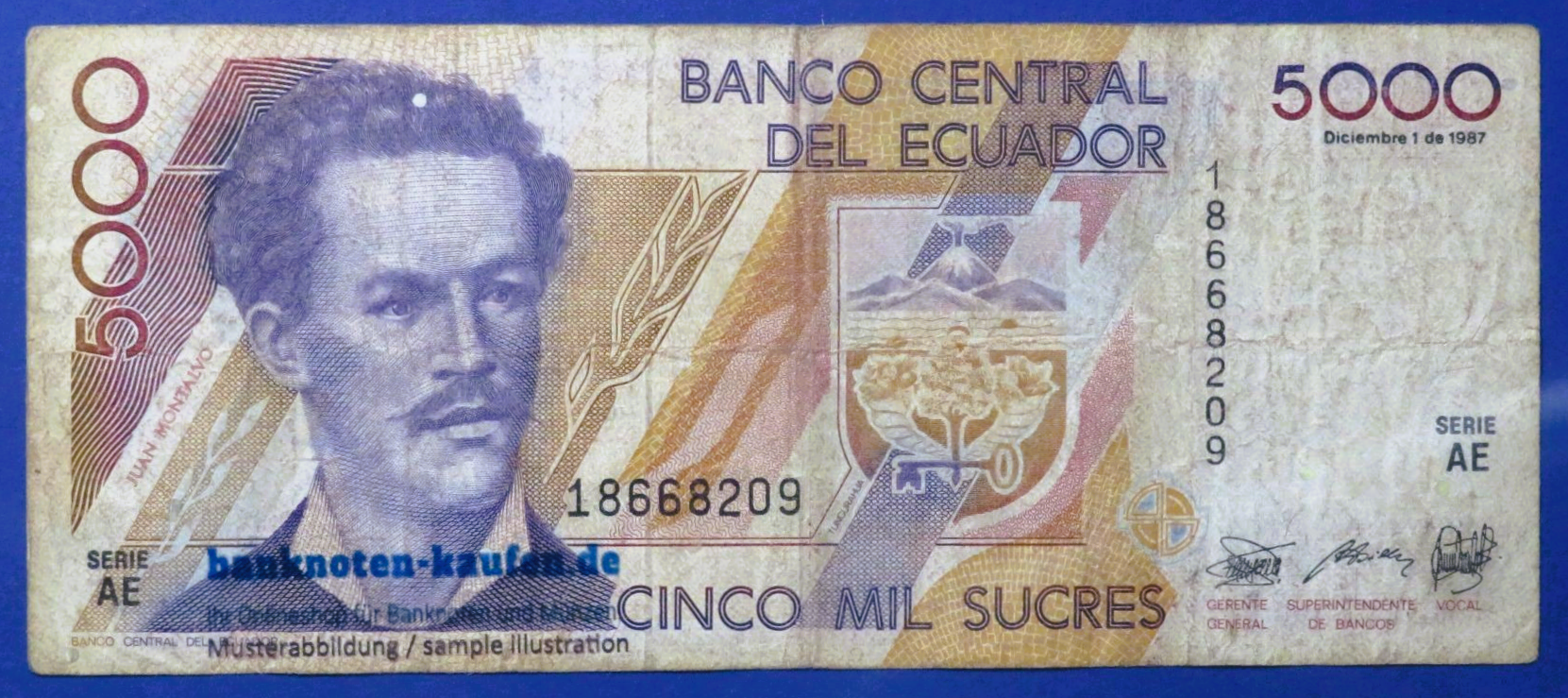 Ecuador - 5,000 Sucres, 1987, circulated (USED / F), P-126