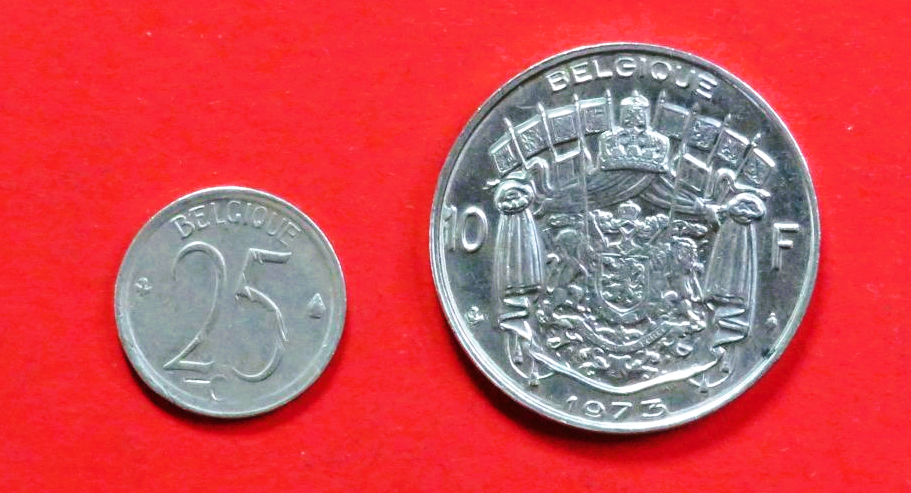 Belgium - Set 11:  25 Centimes + 10 Francs (fr-type), 1964-1979, circulated (USED / vf)
