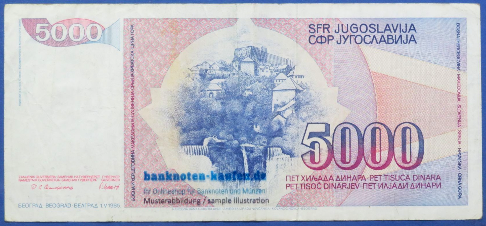 Jugoslawien, 5.000 Dinara, 1985, gebraucht (USED / VF), P-93a