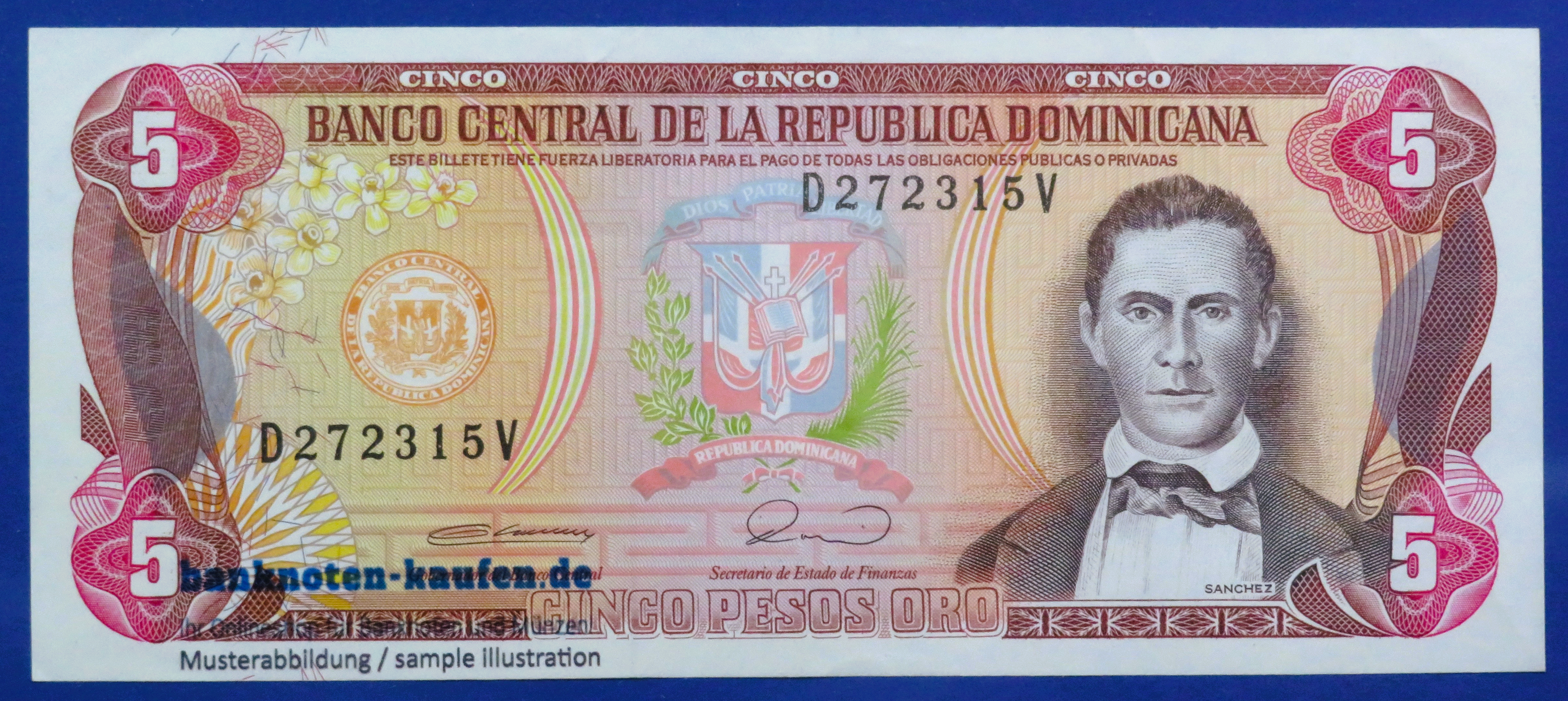 Dominican Republic, 5 Pesos oro, 1990, circulated (USED / XF-), P-131