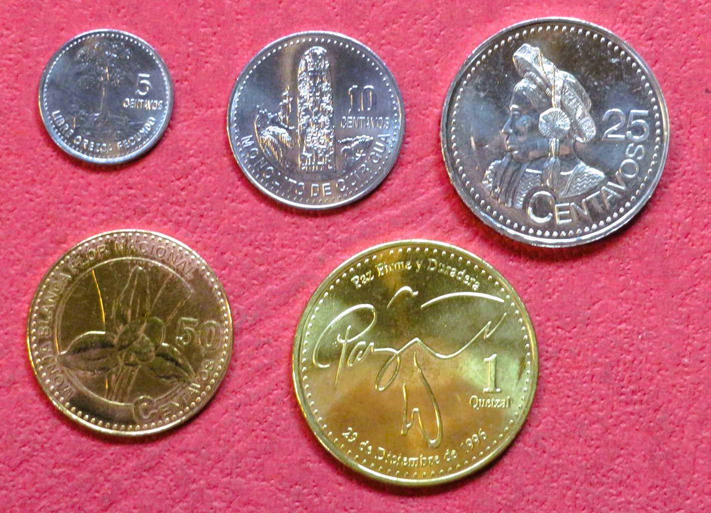 Guatemala, 5 coins 0,05-1 Quetzal, 2000-2016, uncirculated (UNC)