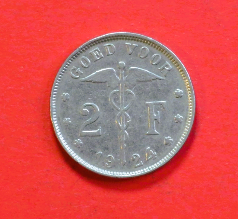 Belgium:  2 Frank (nl-type), 1924, circulated (USED / vf)