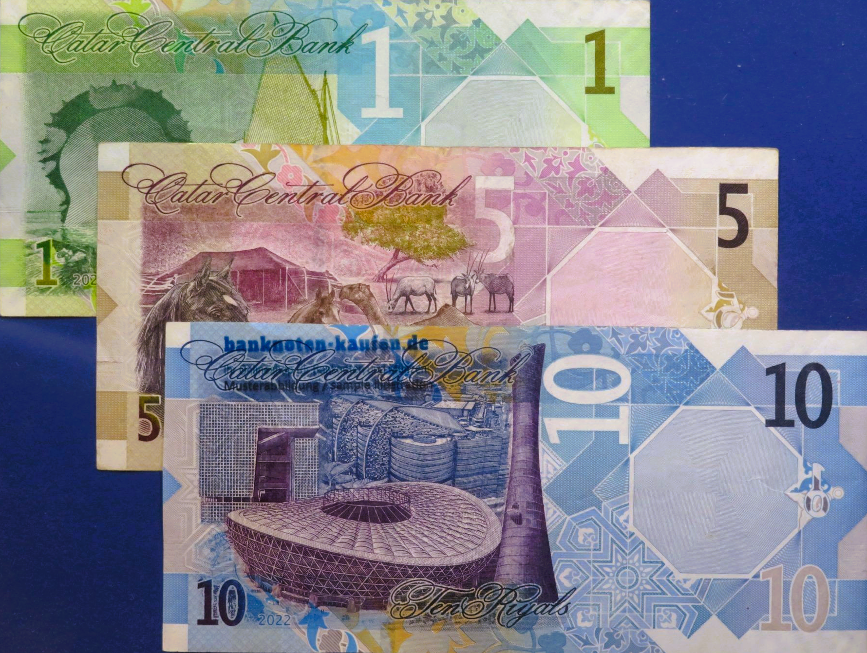 Katar, Set 1/5/10 Riyals, 2020/2022, gebraucht (USED / VF), P-32, 33, 34 a/b