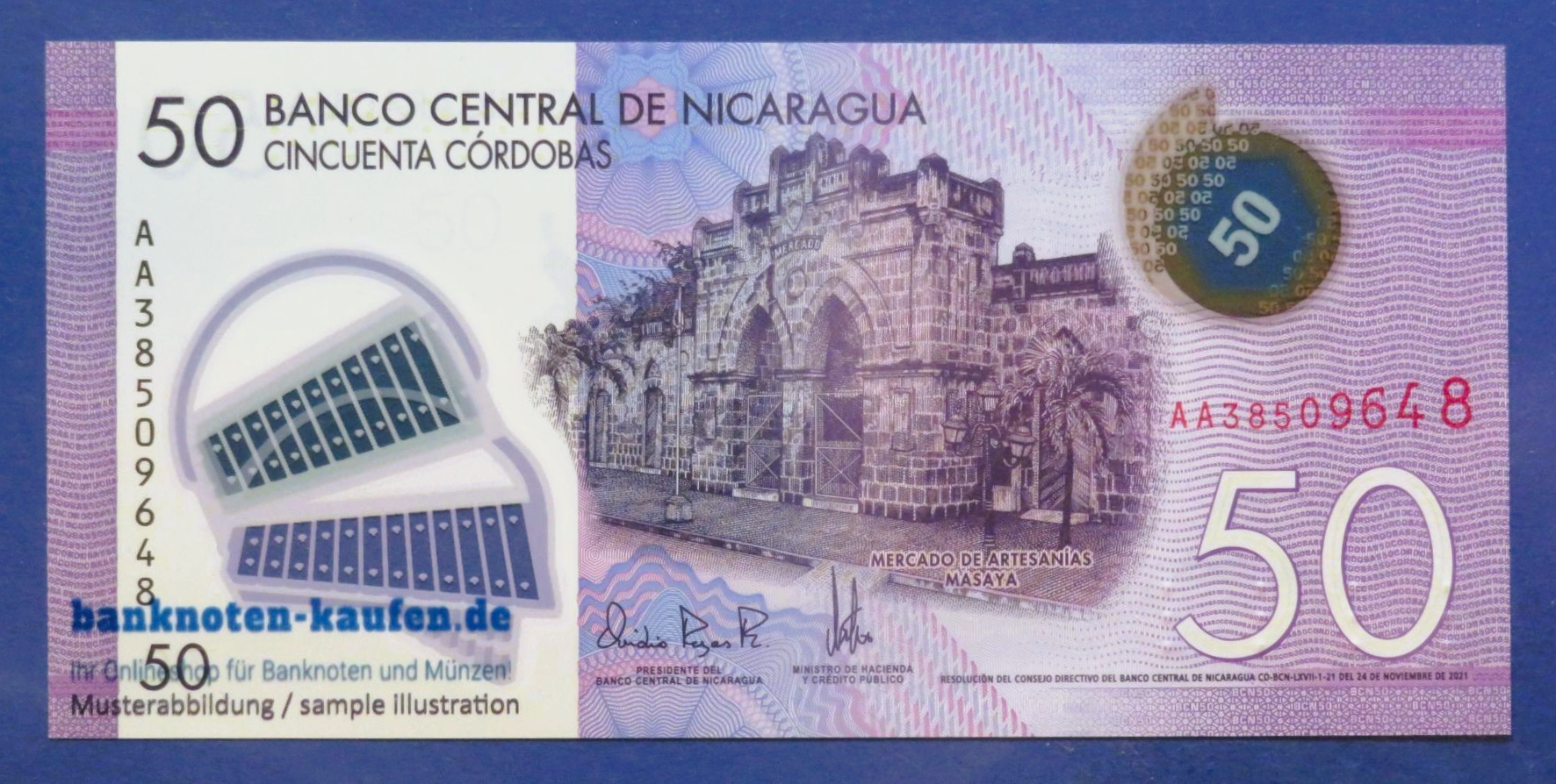 Nicaragua, 50 Cordobas, 2021, uncirculated (UNC), Polymer, P-211b