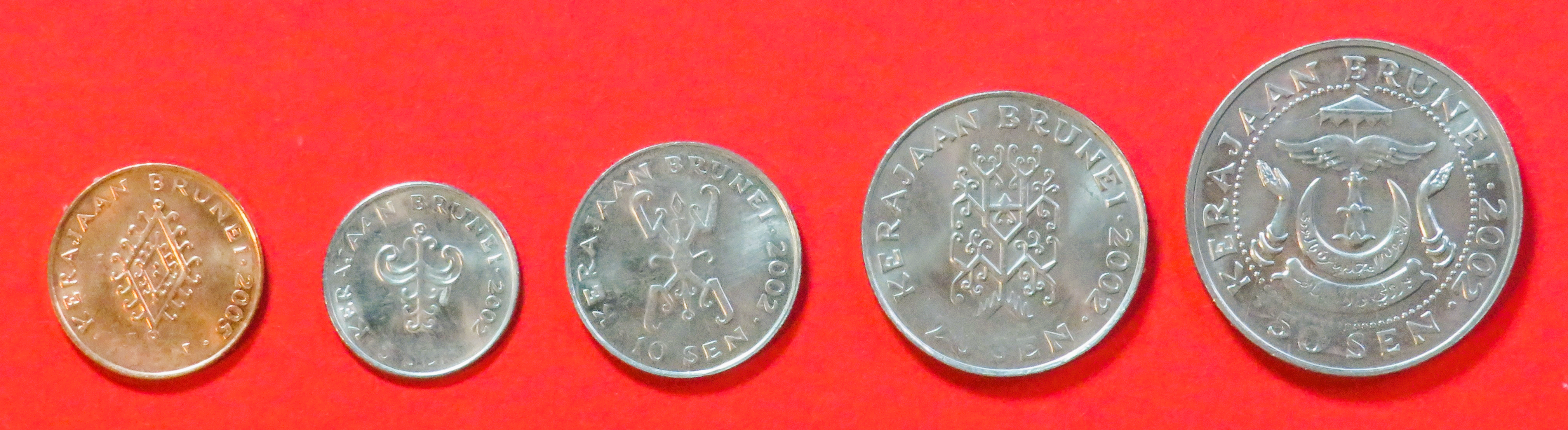 Brunei - Set 1:  1/5/10/20/50 Sen, 1993-2013, gebraucht (used / vz)