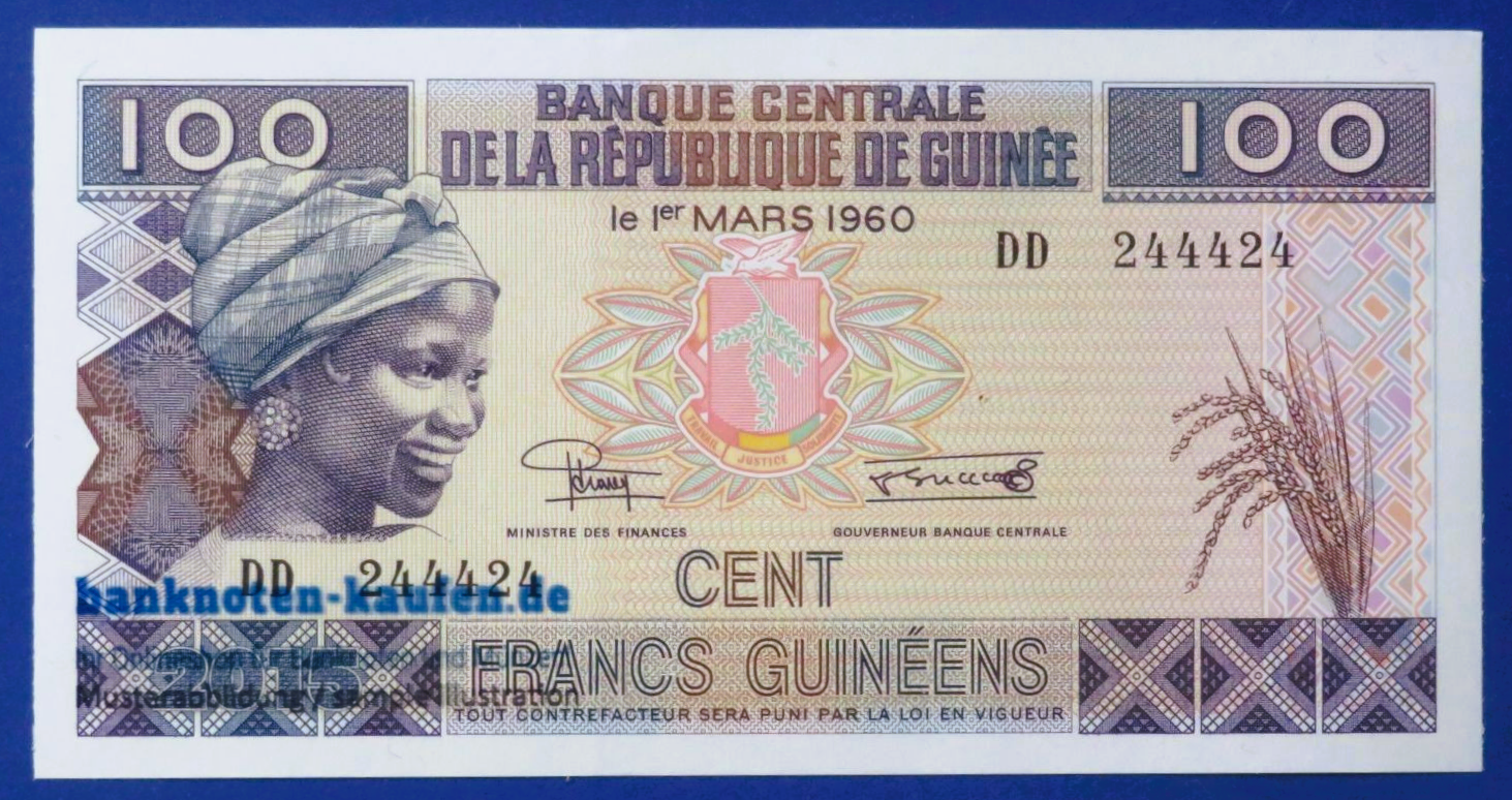 Guinea, 100 Francs, 2015, about uncirculated (AU), P-A47