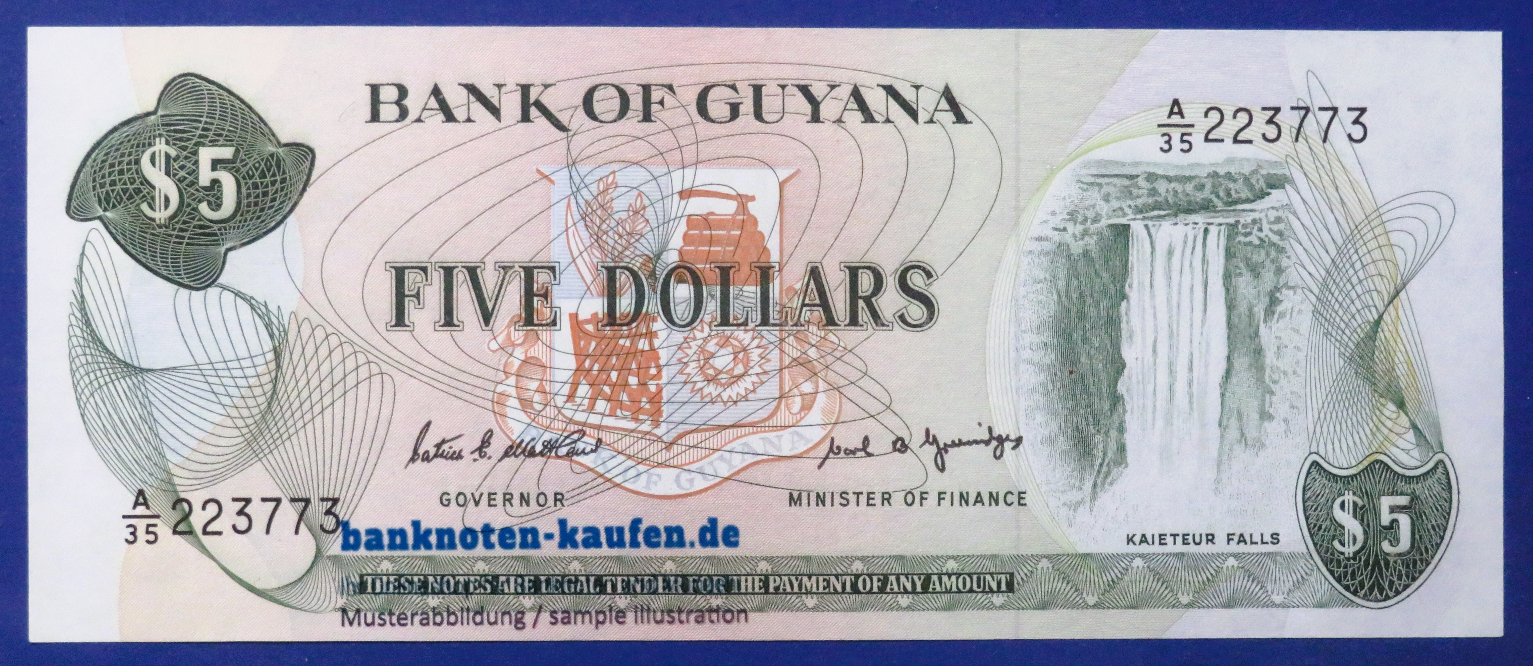 Guyana, 5 Dollars, 1966-1992ND, about uncirculated (AU), P-22e
