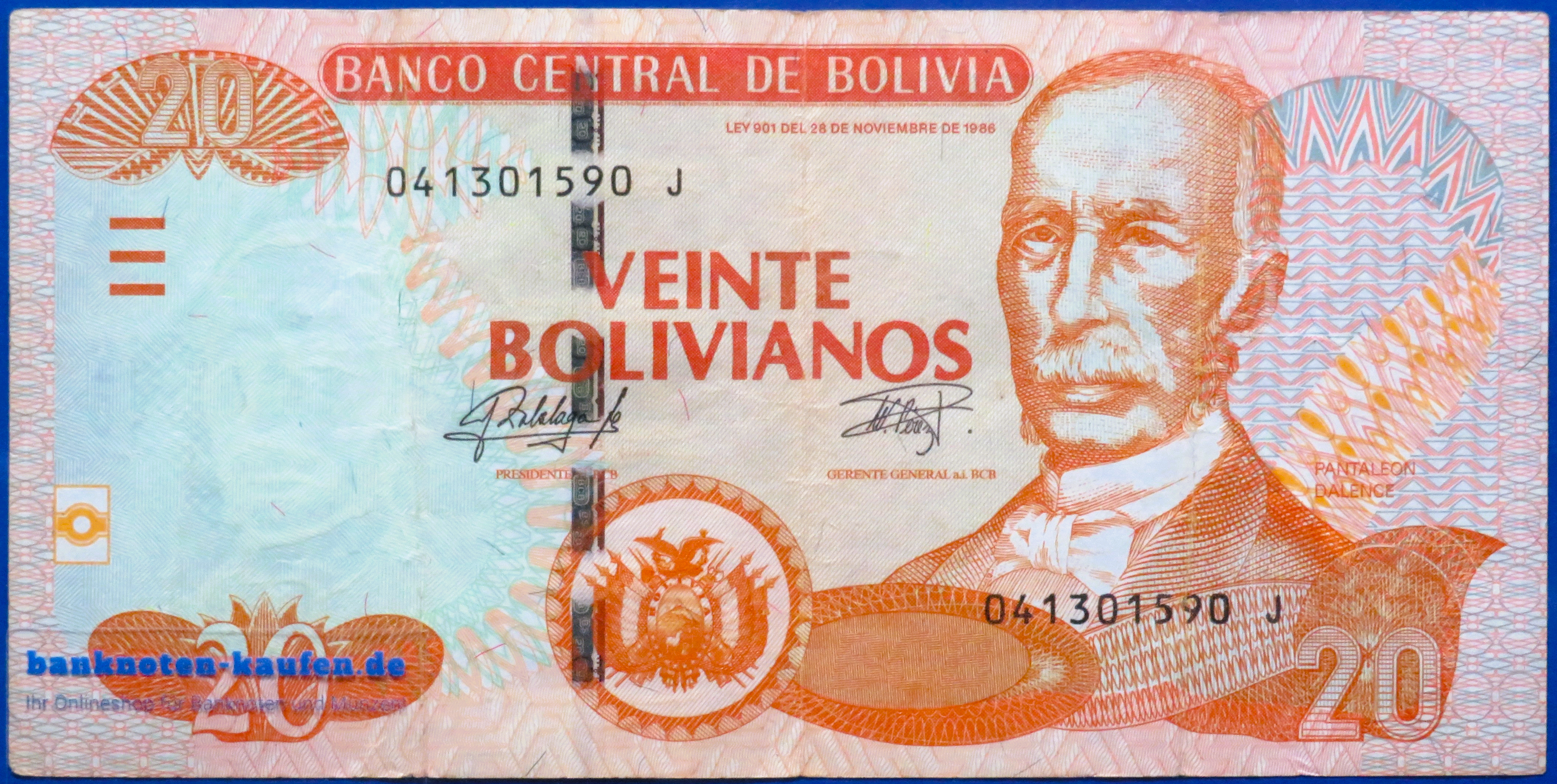 Bolivien, 20 Bolivianos, L. 1986, gebraucht (USED / VF), P-244