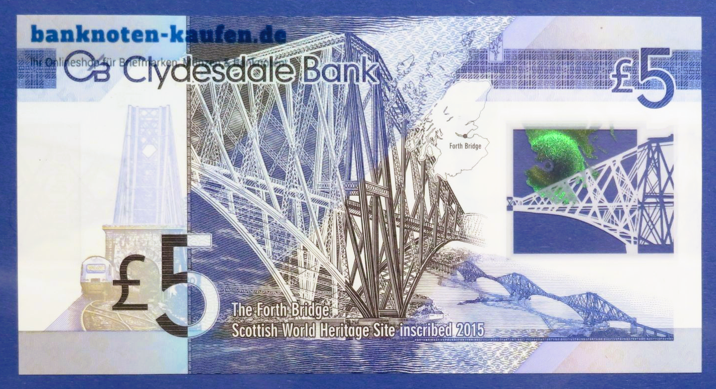Schottland, 5 Pounds, 2016, kassenfrisch (UNC), Polymer, P-229Nb