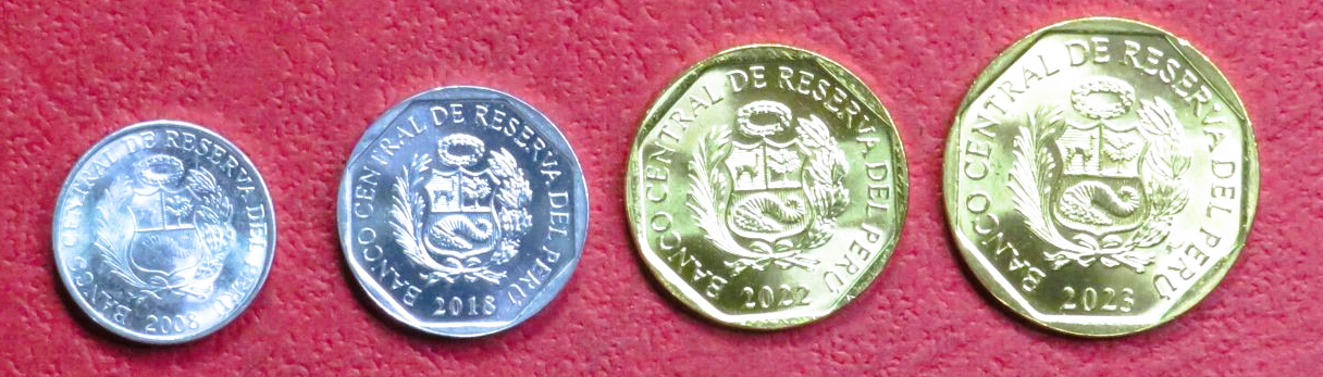 Peru, Set of 4 coins, 0,01-0,2 Soles, 2008-2023, uncirculated (UNC)