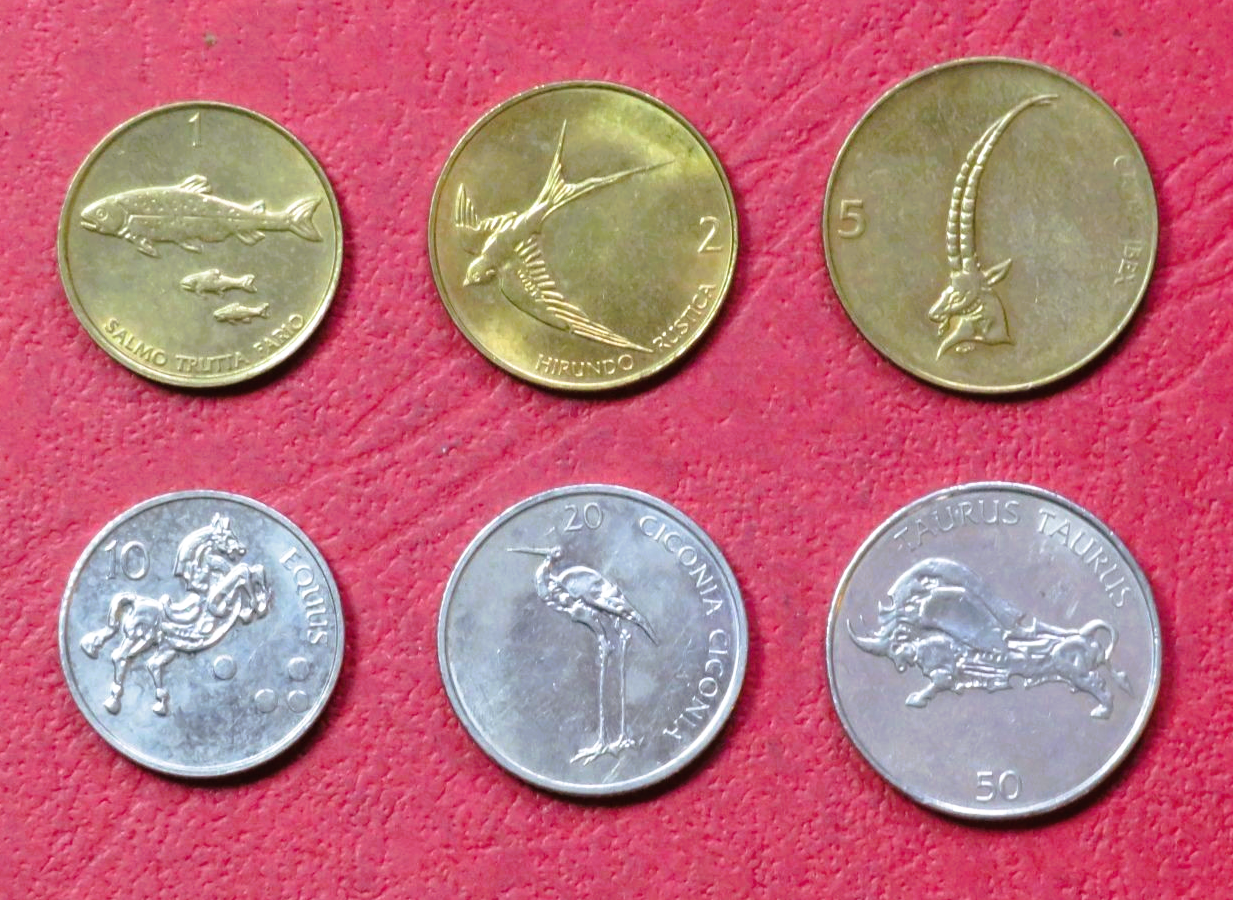 Slovenia - Set 2:  6 coins, 1-50 Tolarjev, circulated (USED / vf)