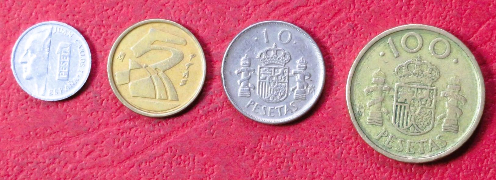 Spain - Set 7:  4 coins, 1-100 Pesetas, 1989-92, circulated (USED / vf)